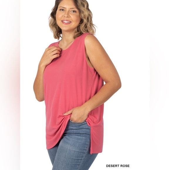 New🎉2 for$20 Plus Size Desert Rose Sleeveless Split Hem Women Top Size 1X 2X 3X - Picture 1 of 4